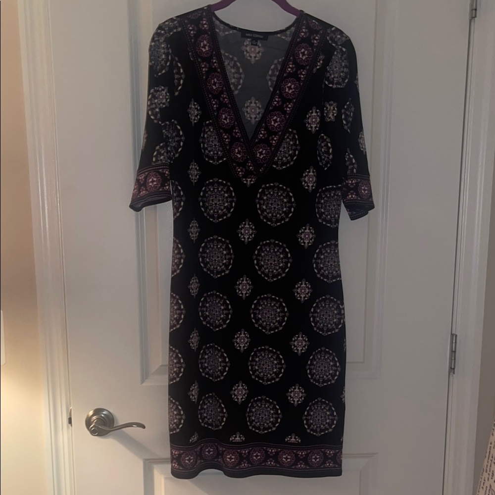 Elegant Black and Purple Patterned Dress
